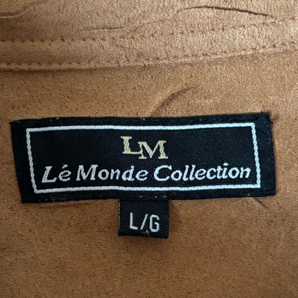 Faux Suede Textured Button Up Shirt Western Le Monde Collection Sz L - Picture 7 of 12